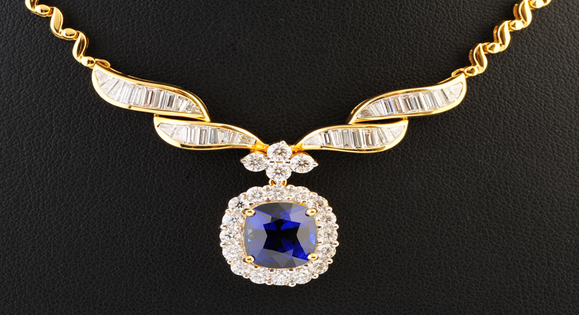 18K Yellow Gold with Sapphire and Diamond Necklace