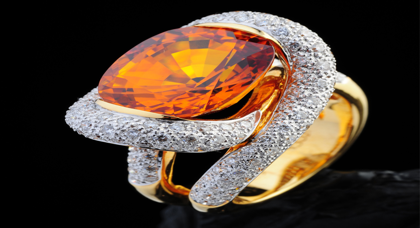 18K Yellow Gold with Yellow Sapphire and Diamond Ring