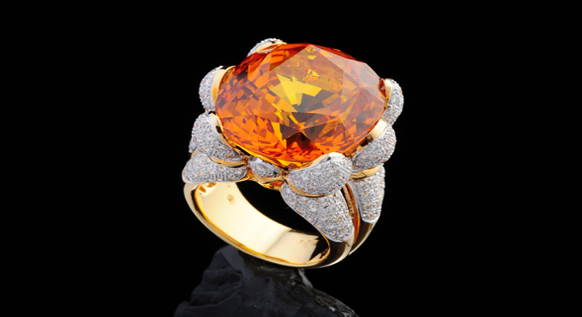 18K Yellow Gold with Yellow Sapphire and Diamond Ring