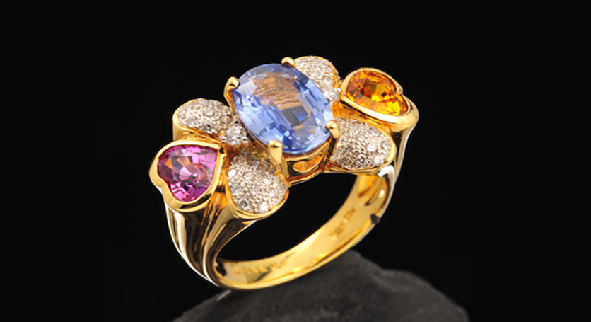 18K Yellow Gold with Fancy Sapphire and Diamond Ring