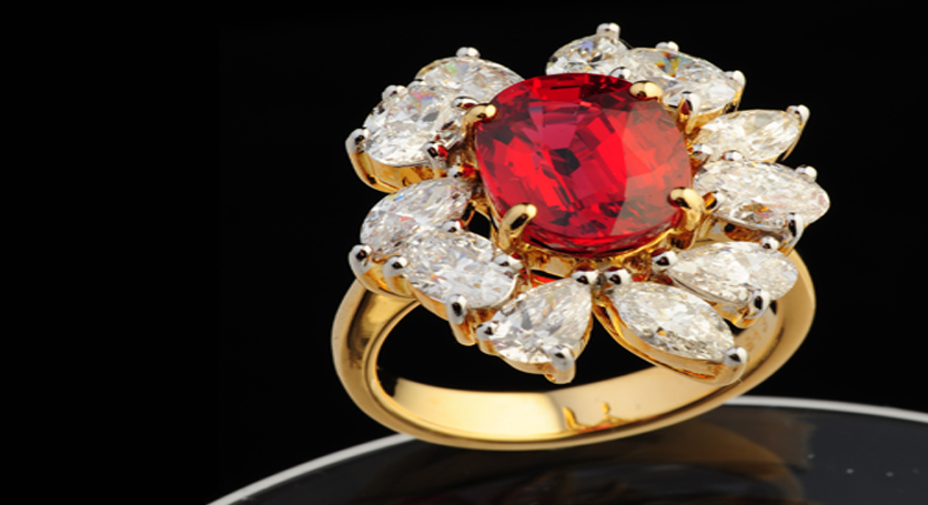 18K Yellow Gold with Orange Sapphire and Diamond Ring