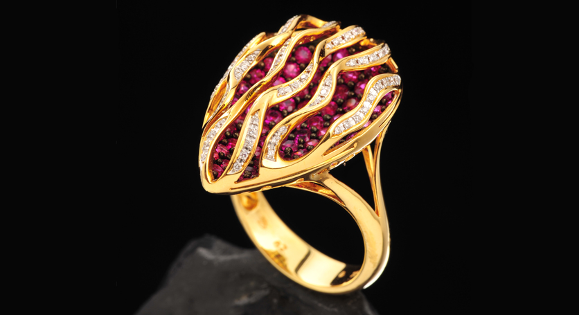 18K Yellow Gold with Ruby and Diamond Ring