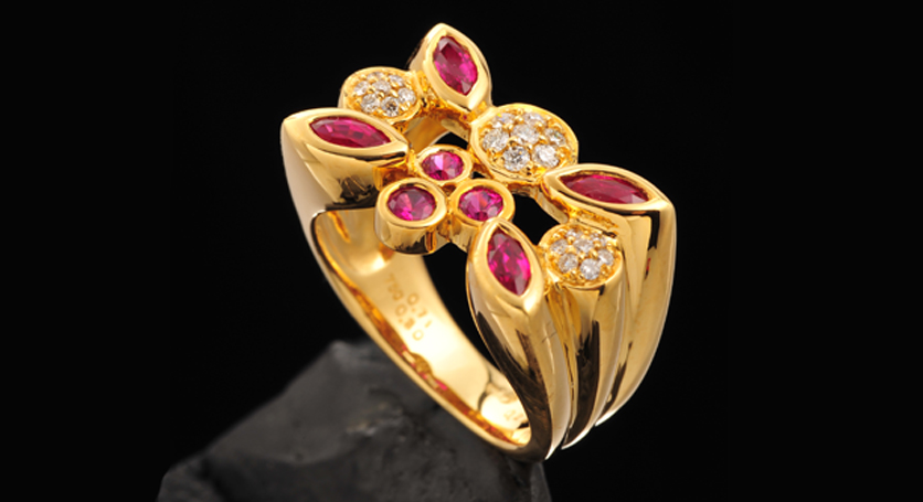 18K Yellow Gold with Ruby and Diamond Ring