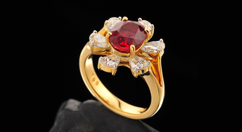 18K Yellow Gold with Ruby and Diamond Ring