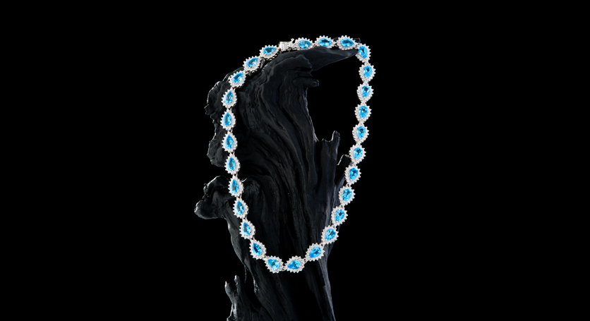 Silver with Blue Topaz and Zirconia Necklace