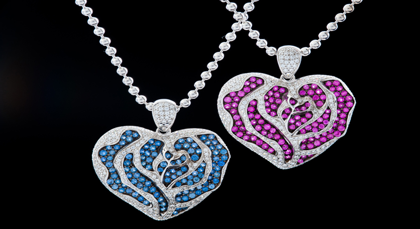 Silver with Sapphire and Zirconia Pendant + Silver with Pink Sapphire and Zirconia Pendant