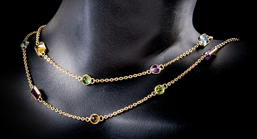 18K Yellow Gold with Multicolor Stones Necklace
