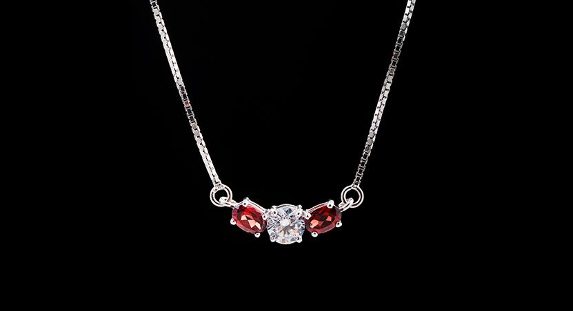 Silver with Garnet and Zirconia Necklace